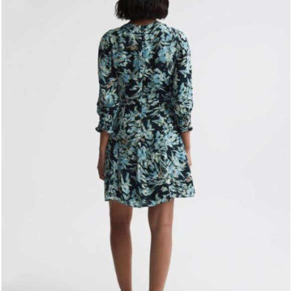 REISS ANNIE FLORAL PRINT NAVY/BLUE MINI DRESS sz 2 - Picture 2 of 5